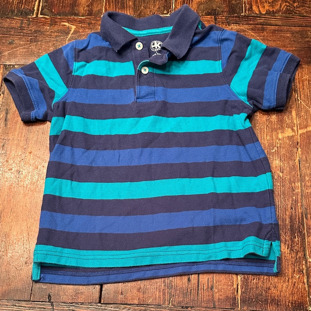 JK Children's Striped Polo Shirt - Blue & Teal. Size 6